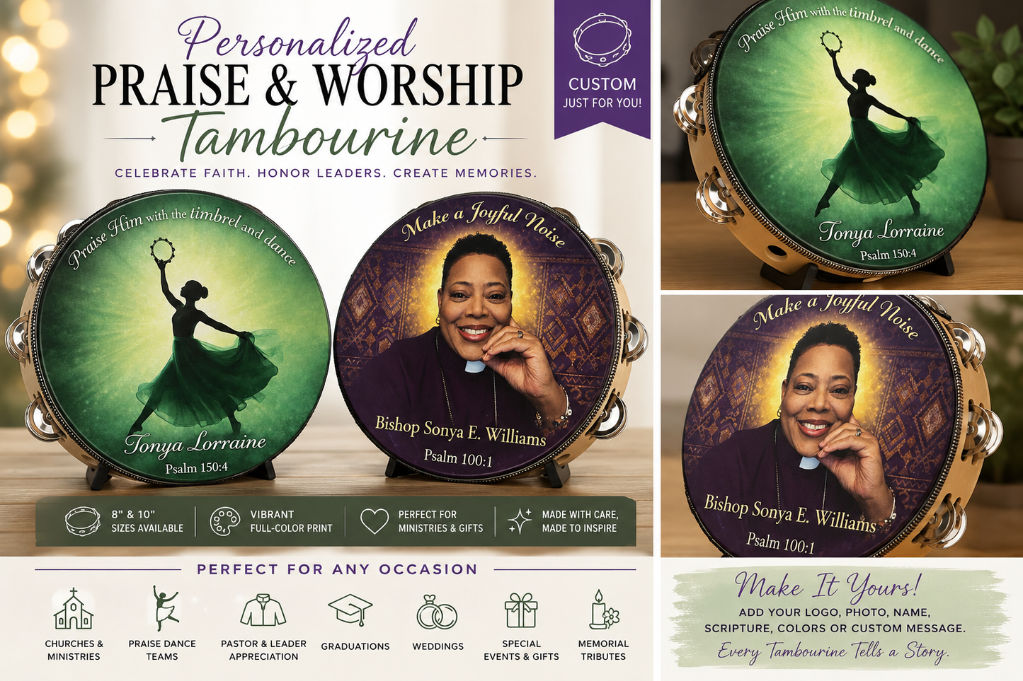 Personalized Praise & Worship Tambourines