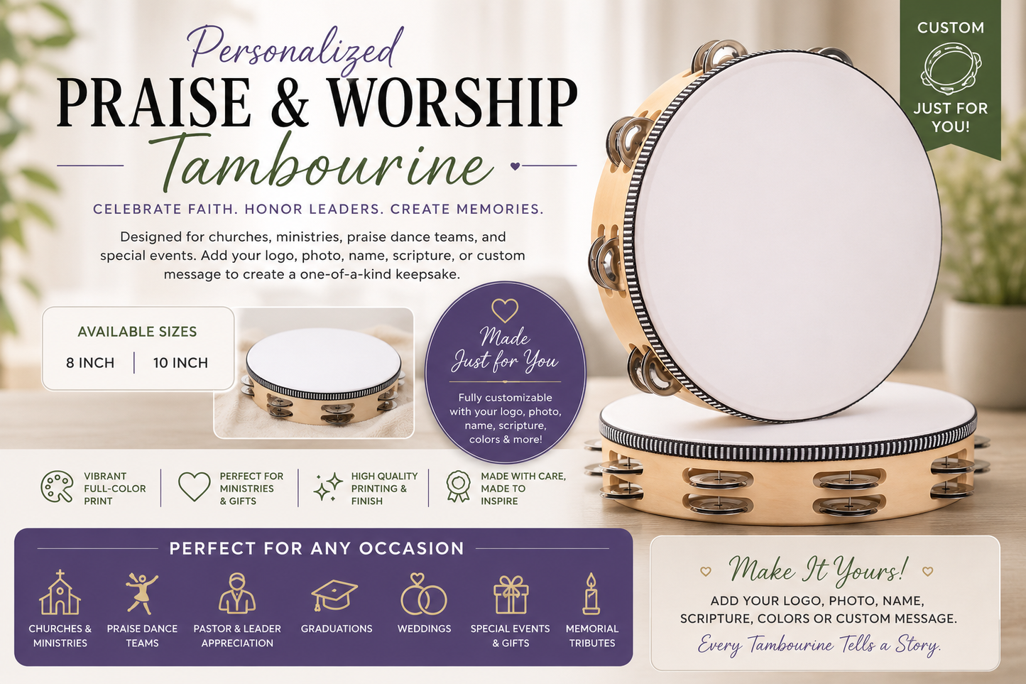 Personalized Praise & Worship Tambourines