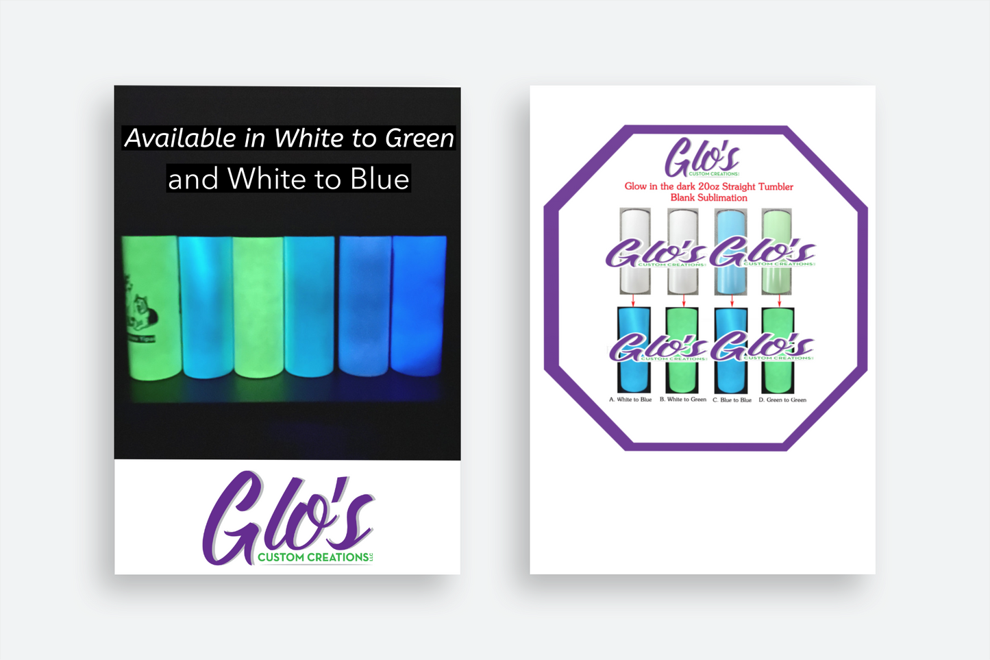 6 (pk) Sublimation  20 oz STRAIGHT blank sublimation Glow In The Dark skinny Tumbler